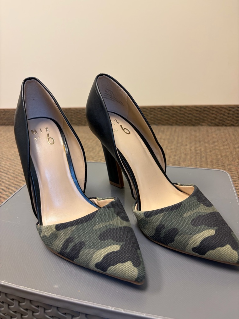 Mix No. 6 Black and Green Camouflage Pointed Toe High Heel Pumps